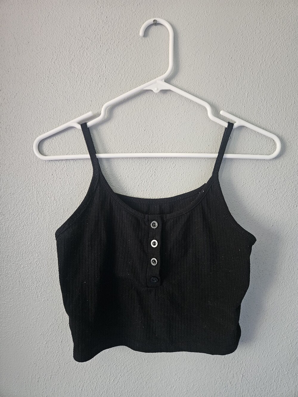 Black Ribbed Button-Front Crop Tank Top